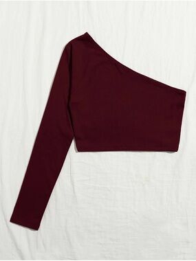 SHEIN Burgundy One-Shoulder Long Sleeve Crop Top
